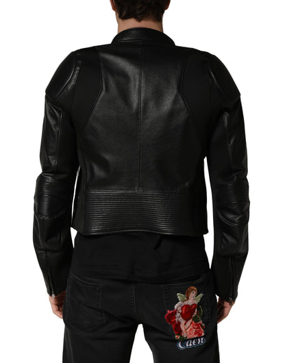 Dolce & Gabbana Blouson motard en nylon noir à fermeture éclair intégrale pour homme