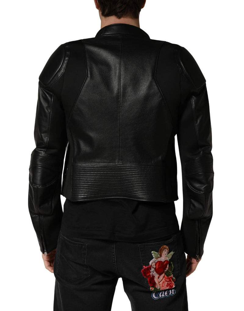Dolce & Gabbana Blouson motard en nylon noir à fermeture éclair intégrale pour homme