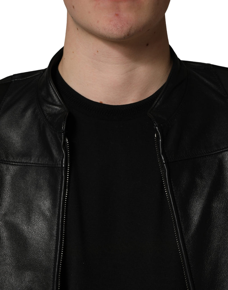 Dolce & Gabbana Blouson motard en nylon noir à fermeture éclair intégrale pour homme