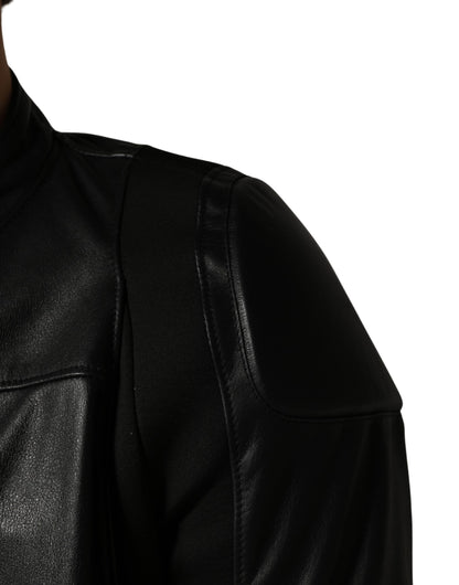 Dolce & Gabbana Blouson motard en nylon noir à fermeture éclair intégrale pour homme