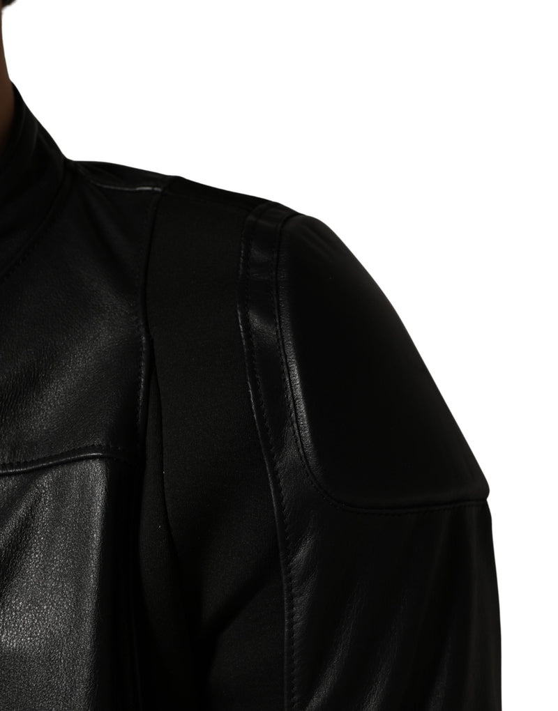 Dolce & Gabbana Blouson motard en nylon noir à fermeture éclair intégrale pour homme