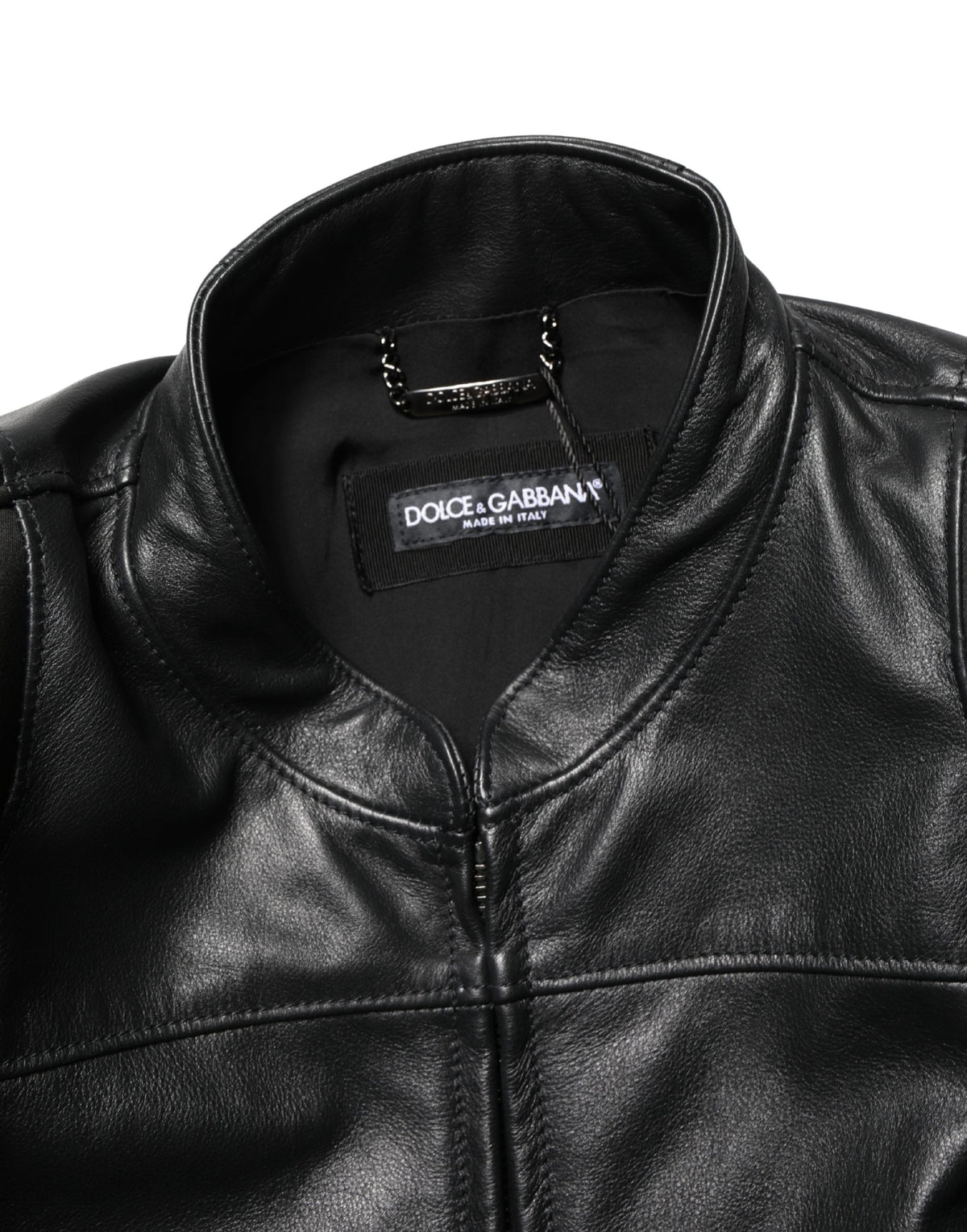 Dolce & Gabbana Blouson motard en nylon noir à fermeture éclair intégrale pour homme