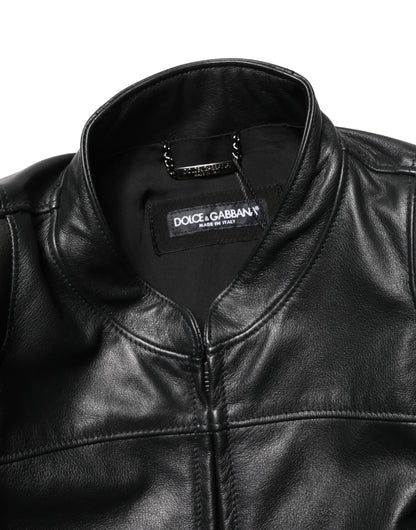 Dolce & Gabbana Blouson motard en nylon noir à fermeture éclair intégrale pour homme