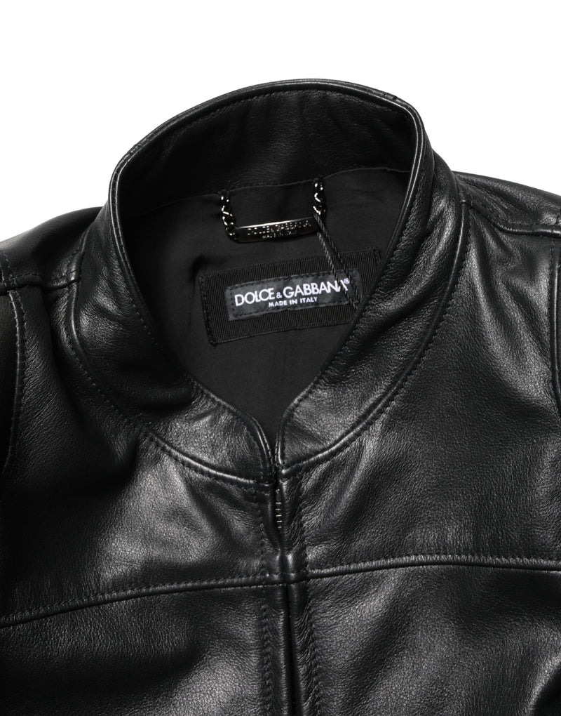 Dolce & Gabbana Blouson motard en nylon noir à fermeture éclair intégrale pour homme