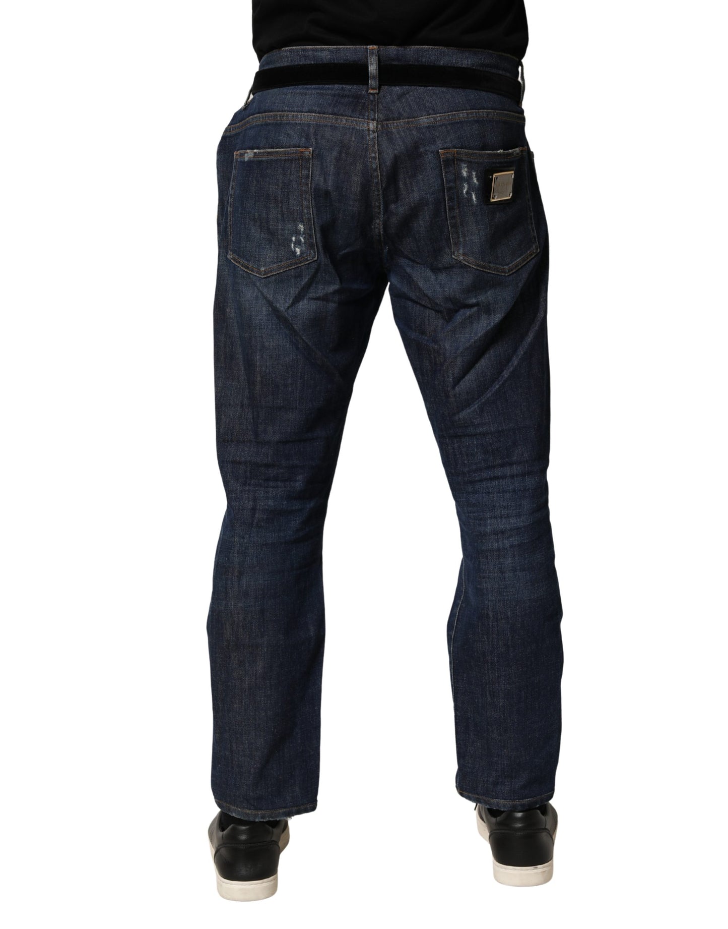 Dolce & Gabbana Jean Skinny en Coton Denim Délavé Bleu Foncé
