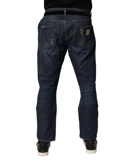 Dolce & Gabbana Jean Skinny en Coton Denim Délavé Bleu Foncé