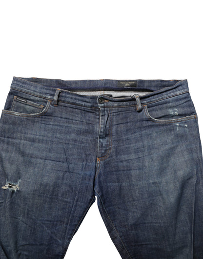Dolce & Gabbana Jean Skinny en Coton Denim Délavé Bleu Foncé