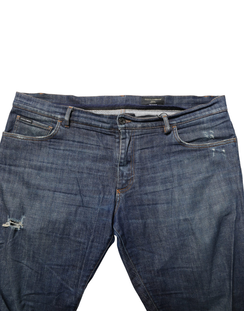 Dolce & Gabbana Donkerblauwe Wassen Skinny Katoenen Spijkerbroek