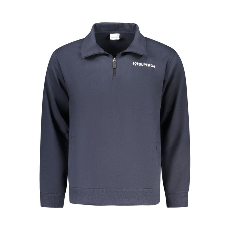Superga Blue Cotton Sweatshirt with Half Zip and Pockets