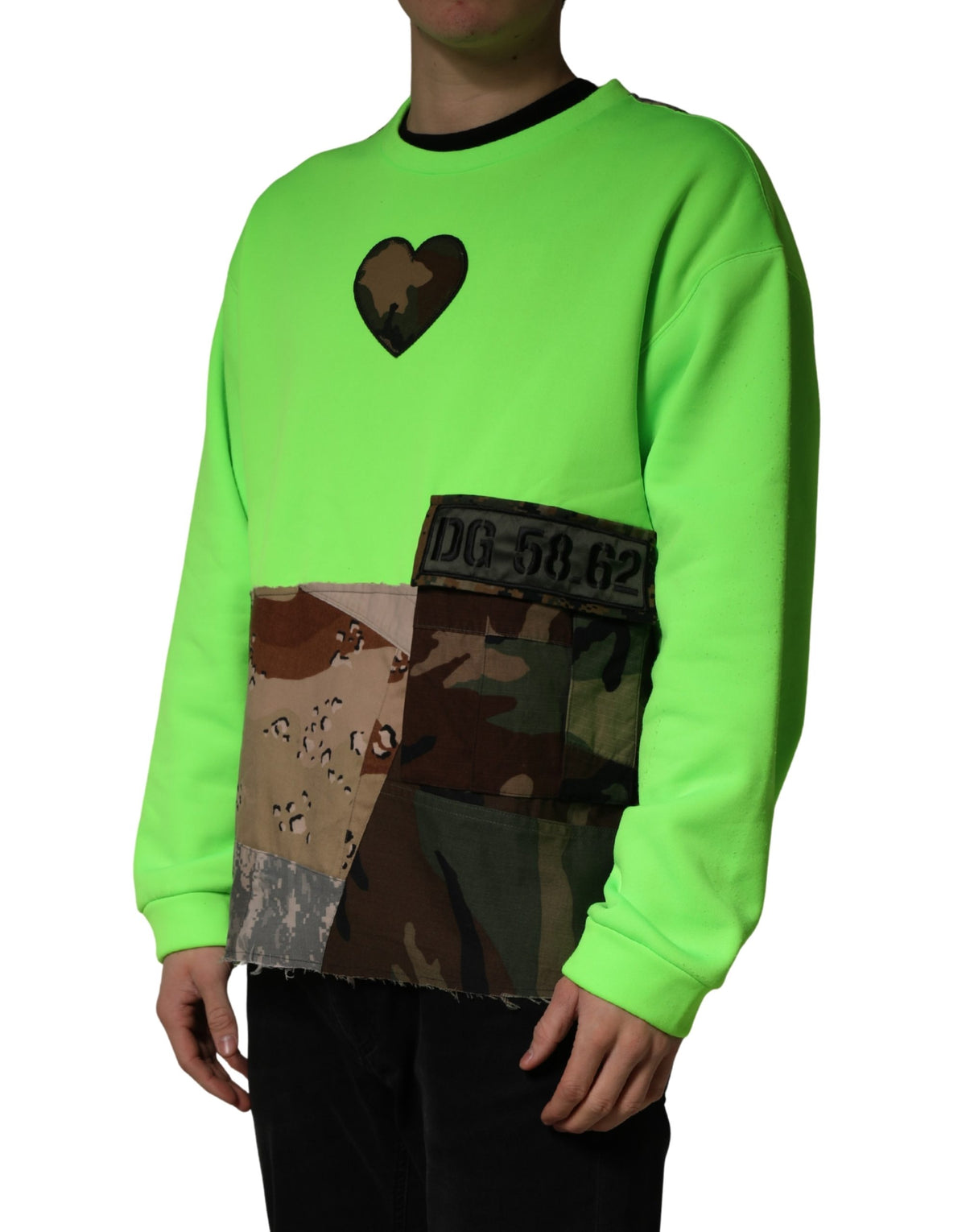 Sweat-shirt Dolce &amp; Gabbana vert patchwork cœur pour homme