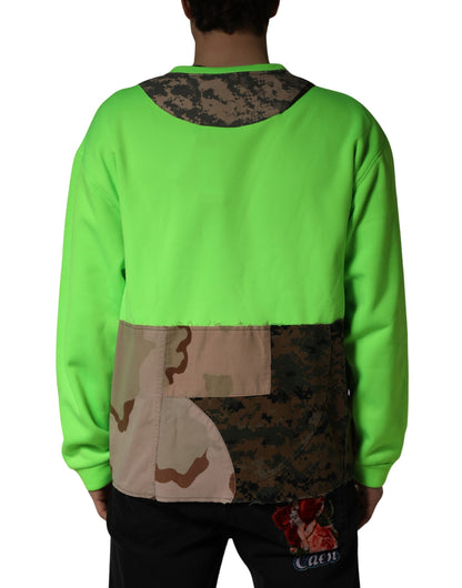 Dolce & Gabbana Green Patchwork Heart Men Sweatshirt Sweater