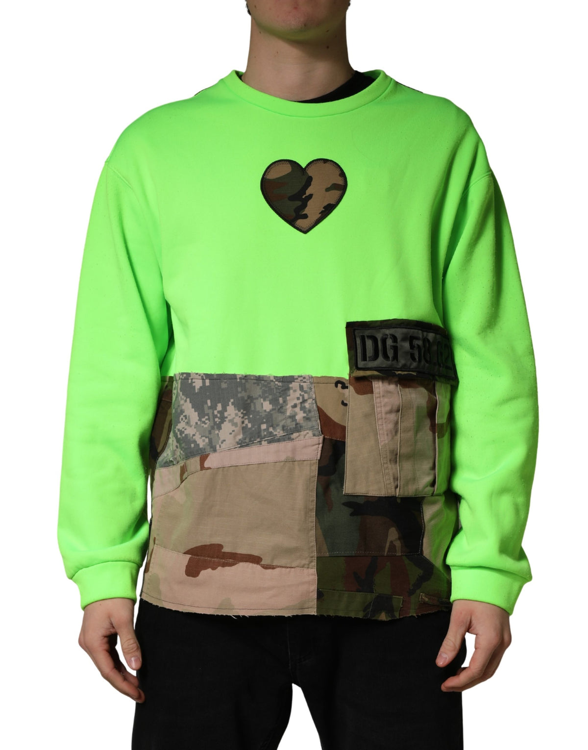 Sweat-shirt Dolce &amp; Gabbana vert patchwork cœur pour homme