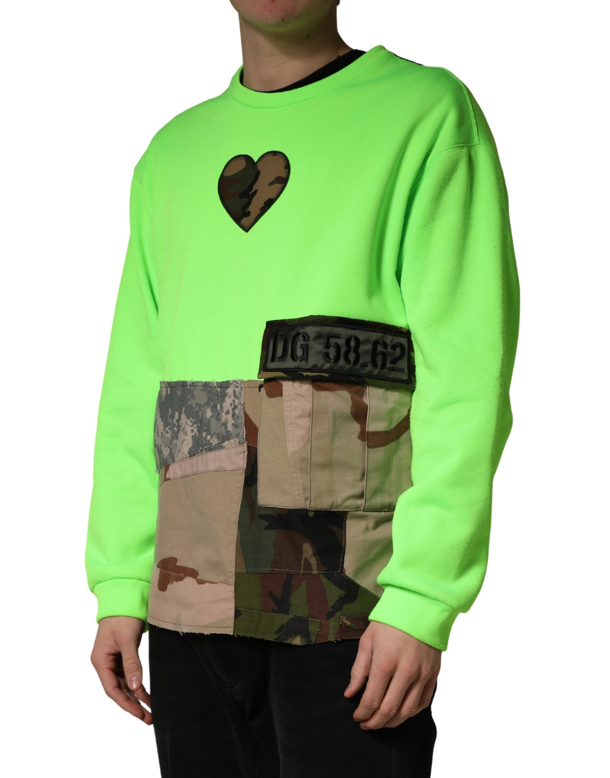 Sweat-shirt Dolce &amp; Gabbana vert patchwork cœur pour homme