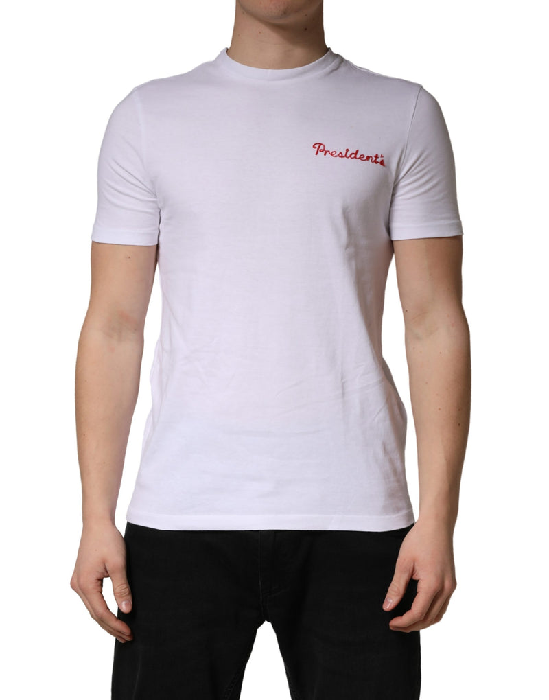 T-shirt met Ronde Hals voor Heren, Katoen, met Geborduurd Wit President's Logo