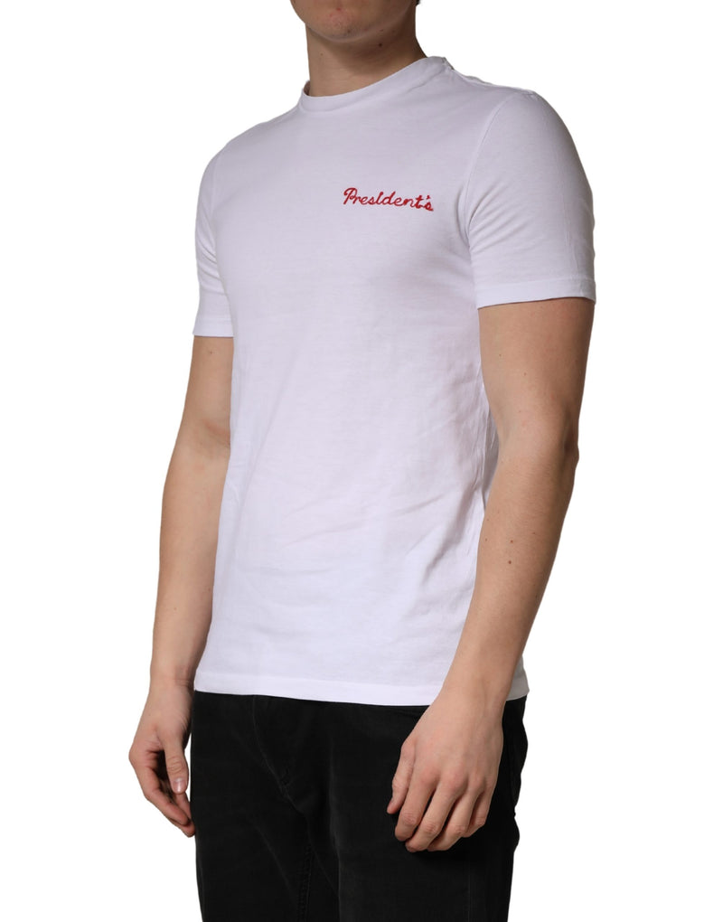 T-shirt met Ronde Hals voor Heren, Katoen, met Geborduurd Wit President's Logo