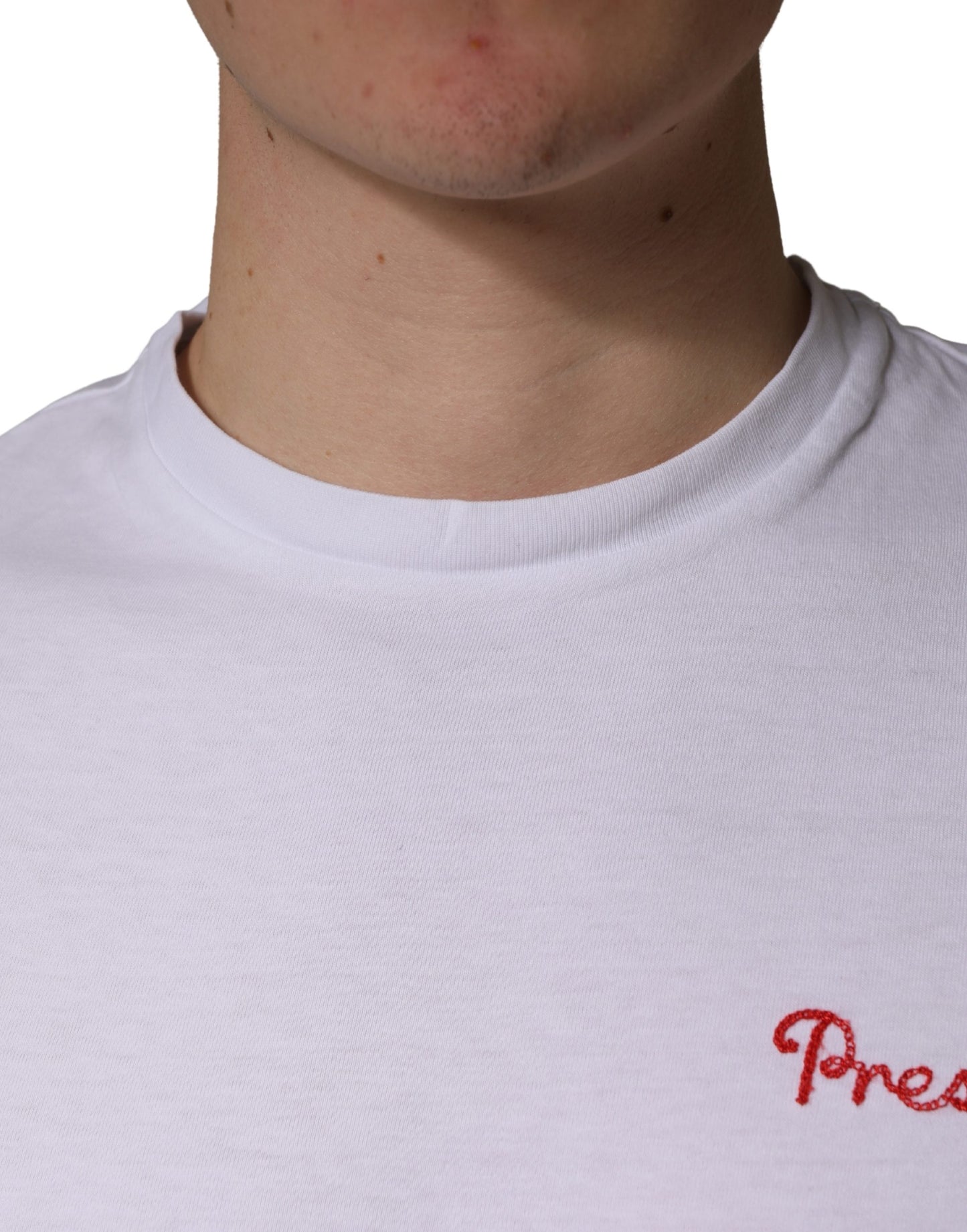 T-shirt met Ronde Hals voor Heren, Katoen, met Geborduurd Wit President's Logo