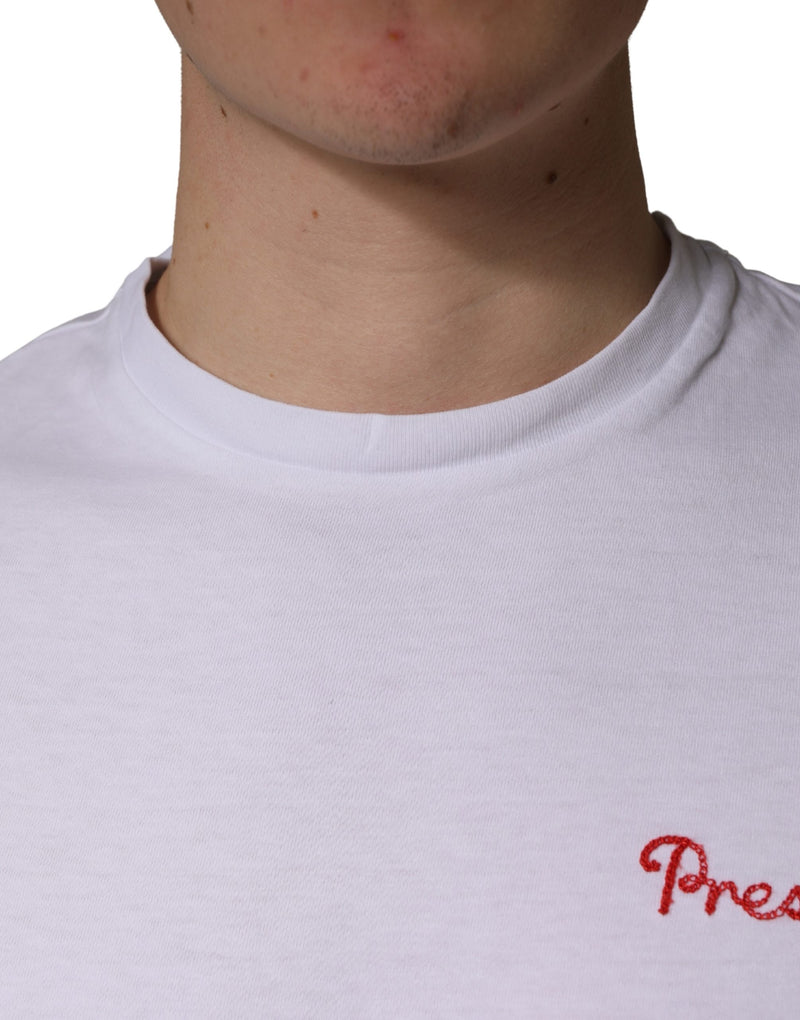 T-shirt met Ronde Hals voor Heren, Katoen, met Geborduurd Wit President's Logo