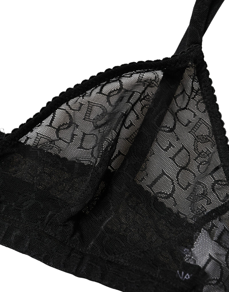 Dolce & Gabbana Black Logo Mania Sheer Soft Cup Bra