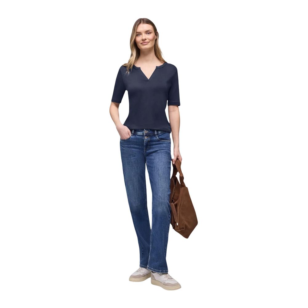Street One T-Shirt en Coton Bleu pour Homme - Design Moderne à Col Fendu