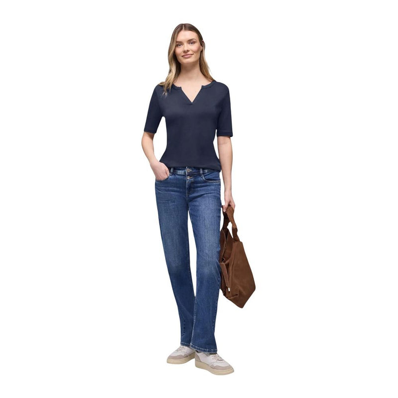 Street One T-Shirt en Coton Bleu pour Homme - Design Moderne à Col Fendu
