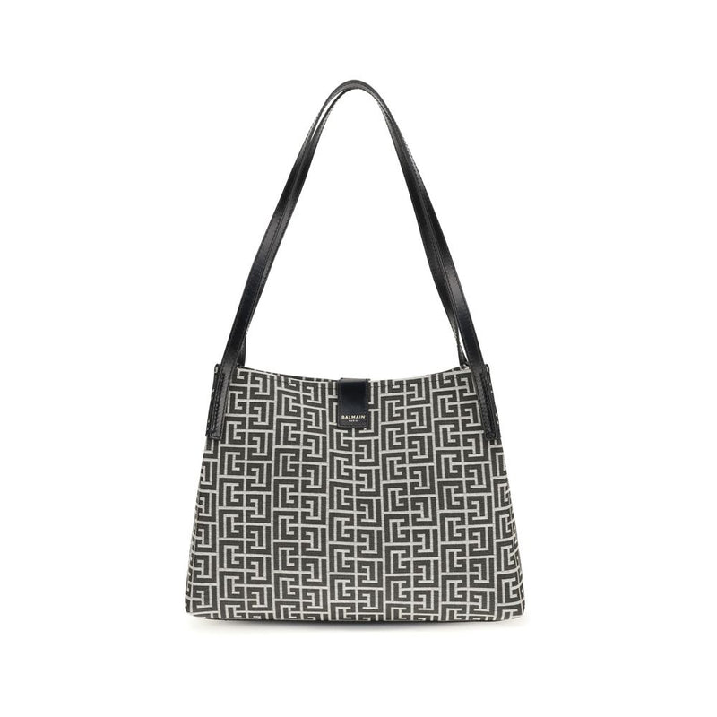 Balmain Black Cotton Shoulder Bag - Chic Tote with Geometric Design
