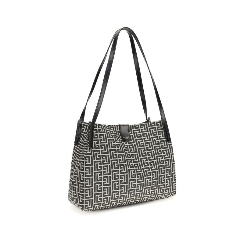 Balmain Black Cotton Shoulder Bag - Chic Tote with Geometric Design