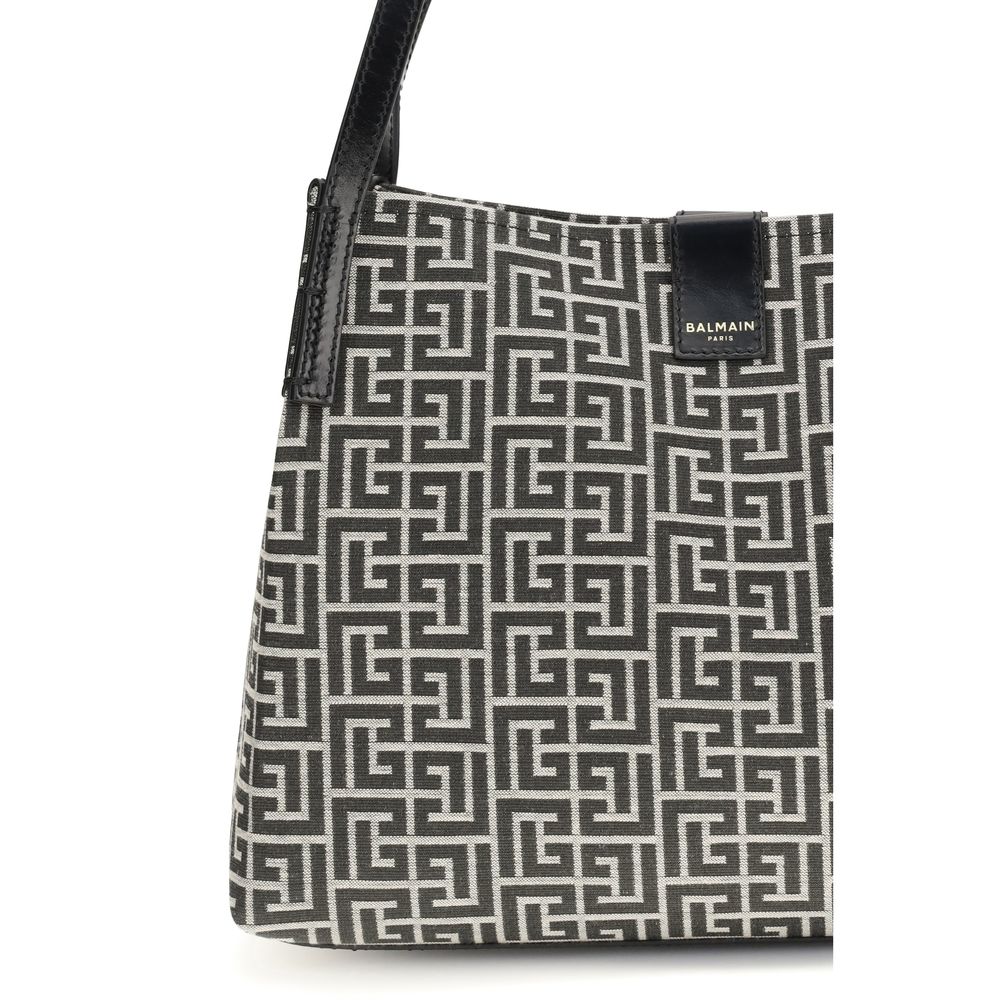 Balmain Black Cotton Shoulder Bag - Chic Tote with Geometric Design