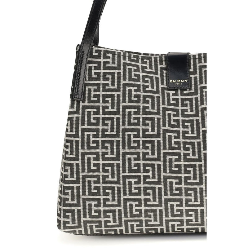Balmain Black Cotton Shoulder Bag - Chic Tote with Geometric Design