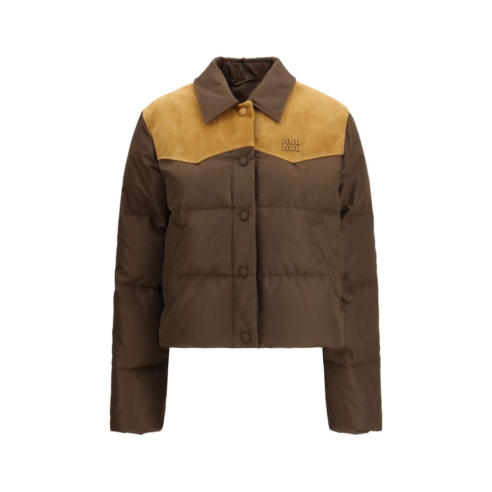 Miu Miu Brown Recycled Polyester Down Jacket - Vintage Inspired