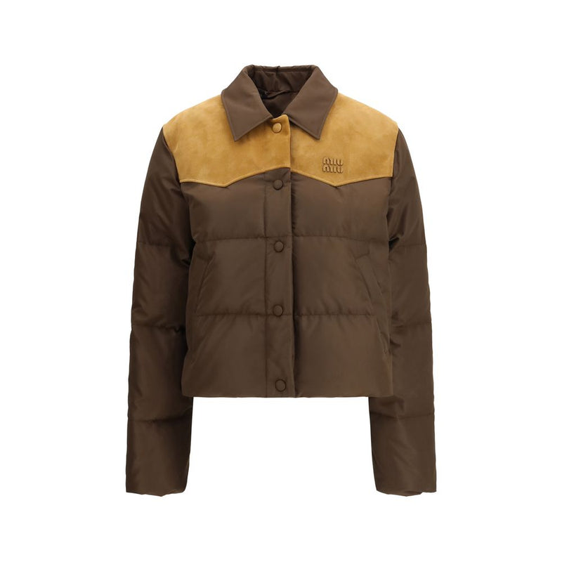 Miu Miu Brown Recycled Polyester Down Jacket - Vintage Inspired