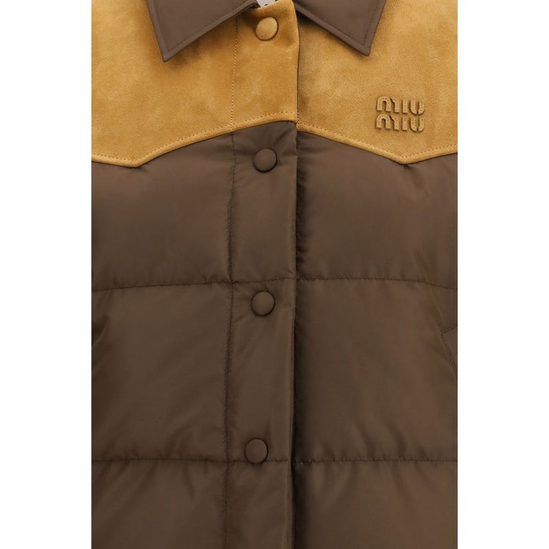 Miu Miu Brown Recycled Polyester Down Jacket - Vintage Inspired