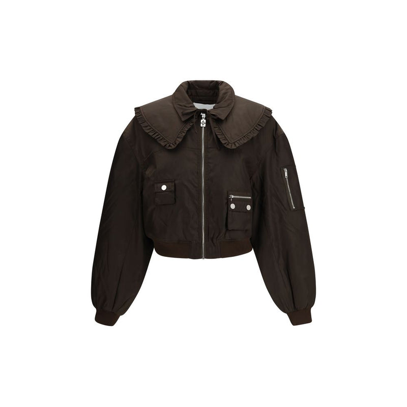 Ganni Bicolor Polyamide Bomber Jacket for Women