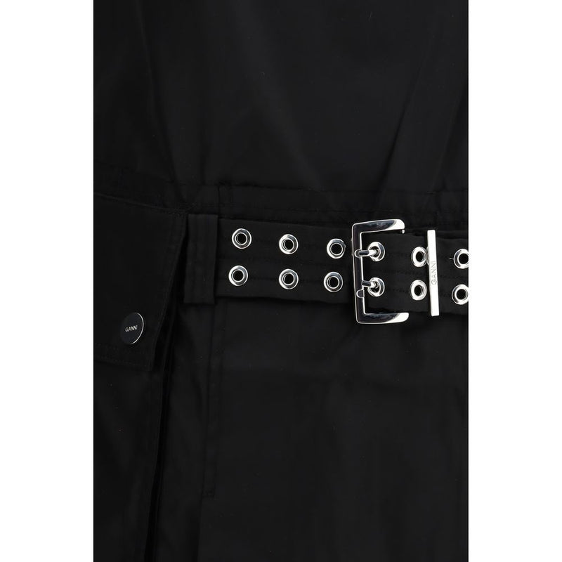 Ganni Duchesse Nylon Belted Mini Dress - Black