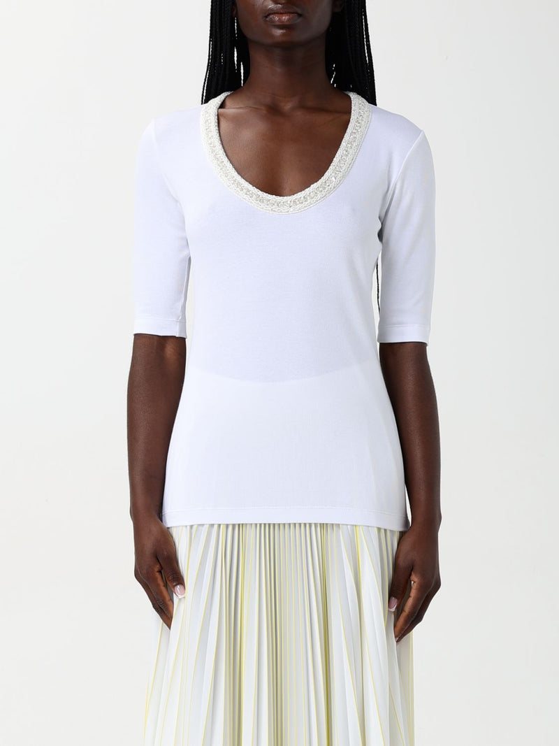 Fabiana Filippi White Cotton T-Shirt - Elegant V Neck Design