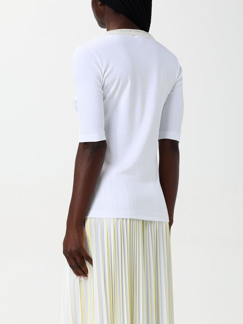 Fabiana Filippi White Cotton T-Shirt - Elegant V Neck Design