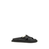 Moschino Black Calf Leather Bos Taurus Flat Sandals for Men