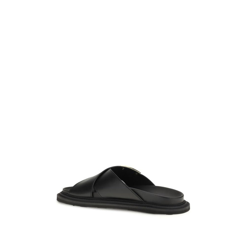 Moschino Black Calf Leather Bos Taurus Flat Sandals for Men