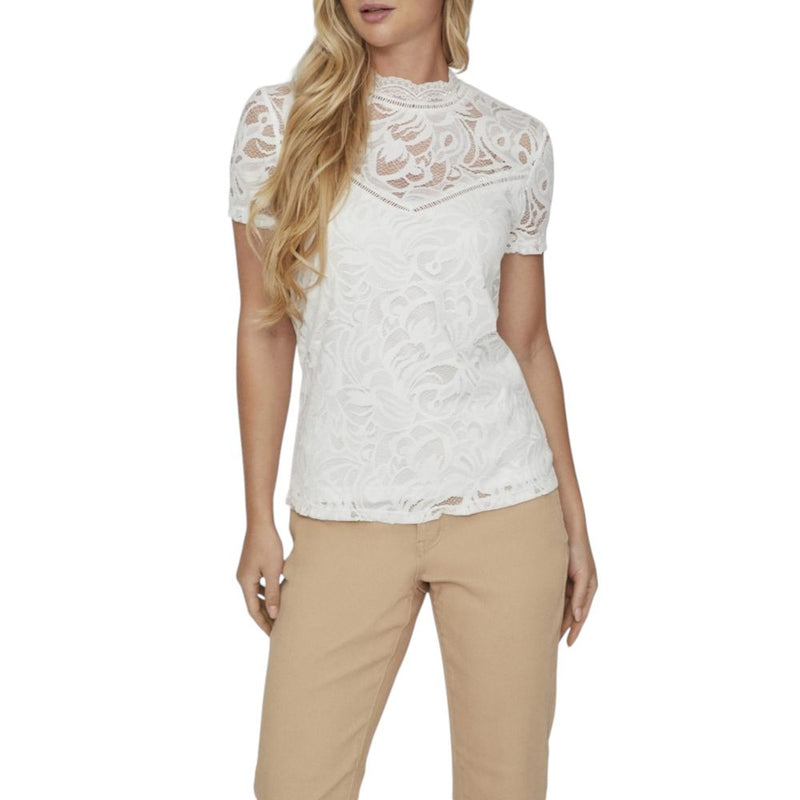 Vila Clothes VISTASIA S/S LACE T-Shirt en Polyamide Crème