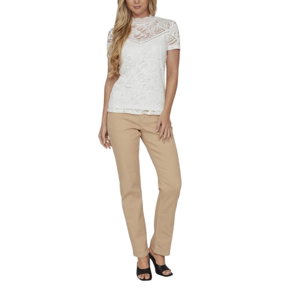 Vila Clothes VISTASIA S/S LACE T-Shirt en Polyamide Crème