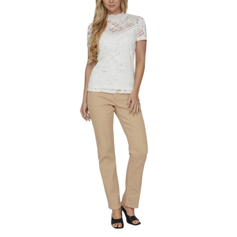 Vila Clothes VISTASIA S/S LACE T-Shirt en Polyamide Crème