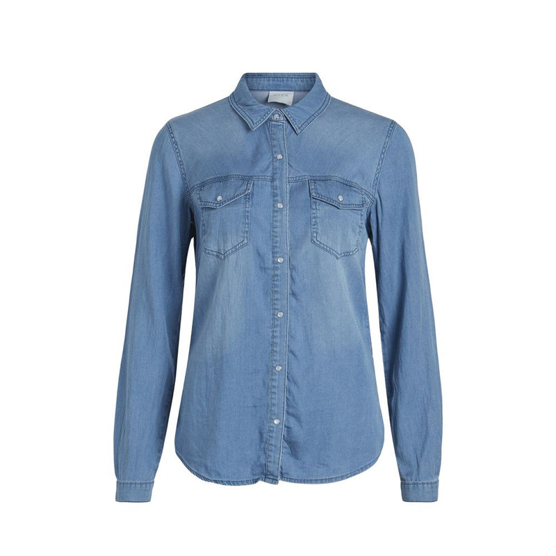 Vila Clothes VIBISTA Light Blue Cotton Blouse for Women
