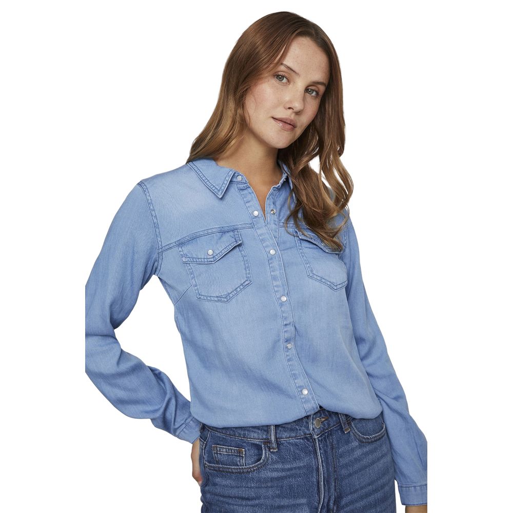 Vila Clothes VIBISTA Light Blue Cotton Blouse for Women