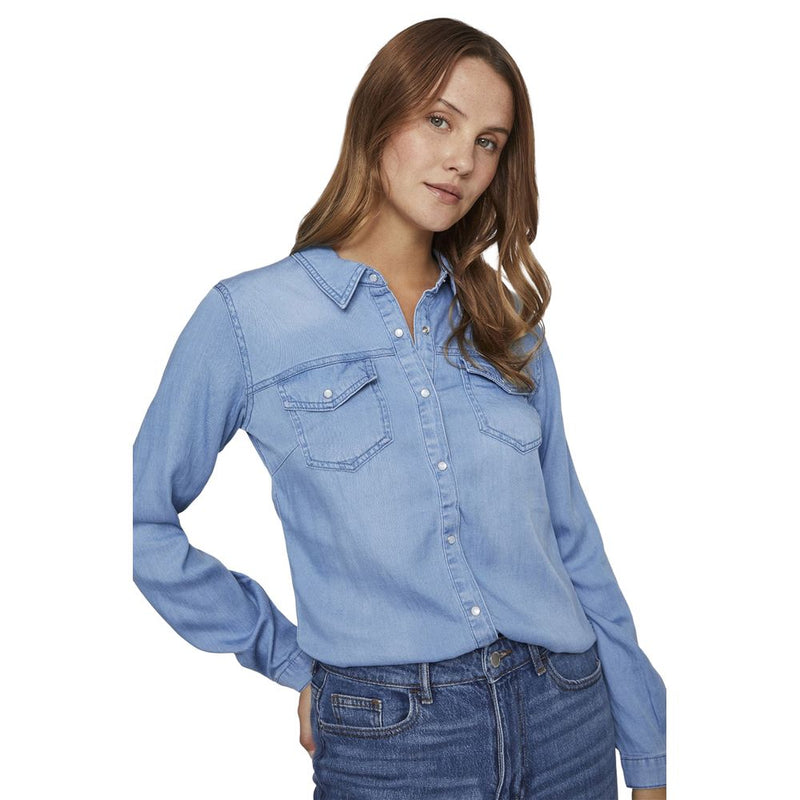 Vila Clothes VIBISTA Light Blue Cotton Blouse for Women
