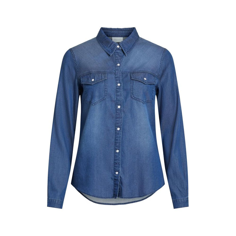 Vila Clothes VIBISTA Blouse en Coton Bleu pour Femmes
