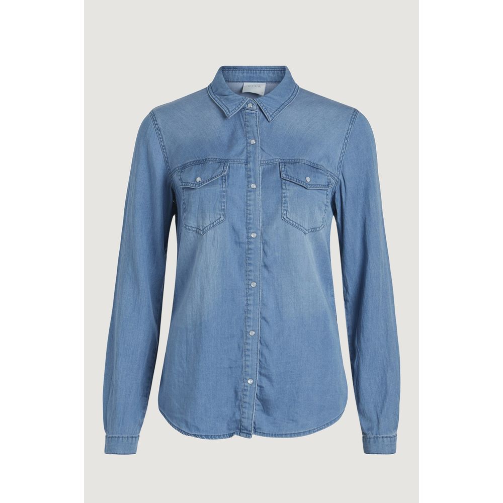 Vila Clothes VIBISTA Light Blue Cotton Blouse for Women
