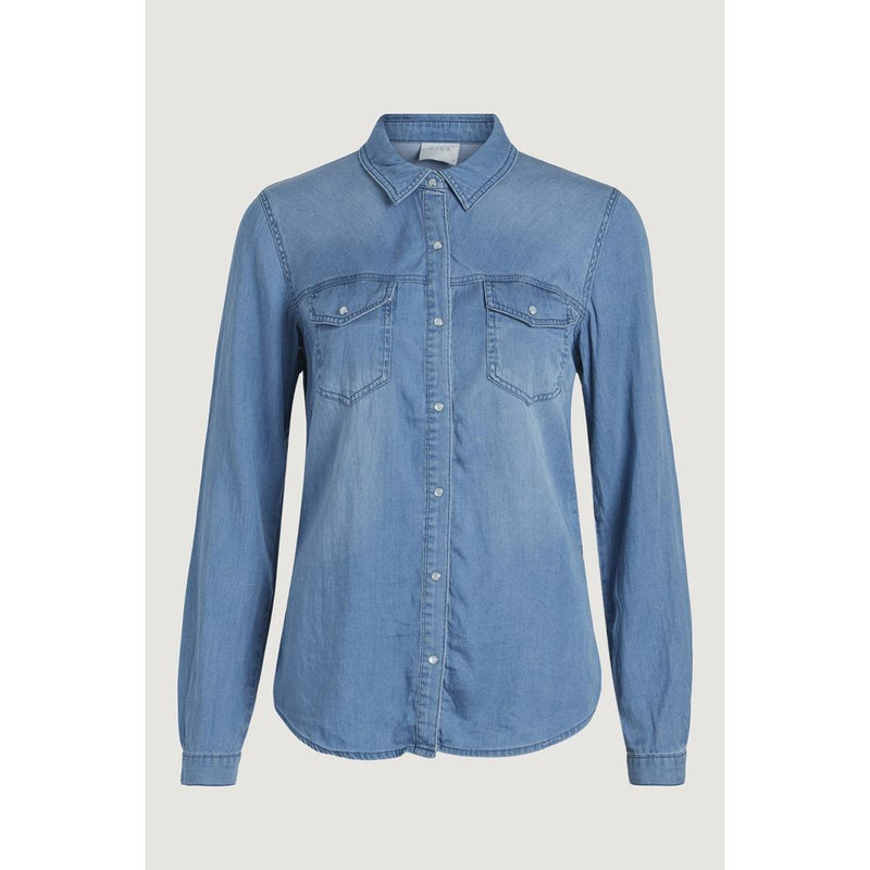 Vila Clothes VIBISTA Light Blue Cotton Blouse for Women