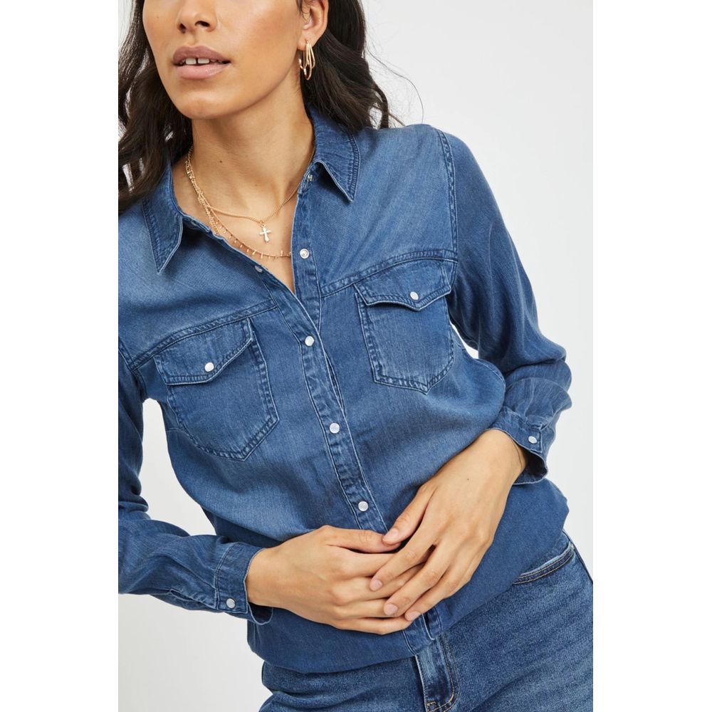Vila Clothes VIBISTA Blouse en Coton Bleu pour Femmes