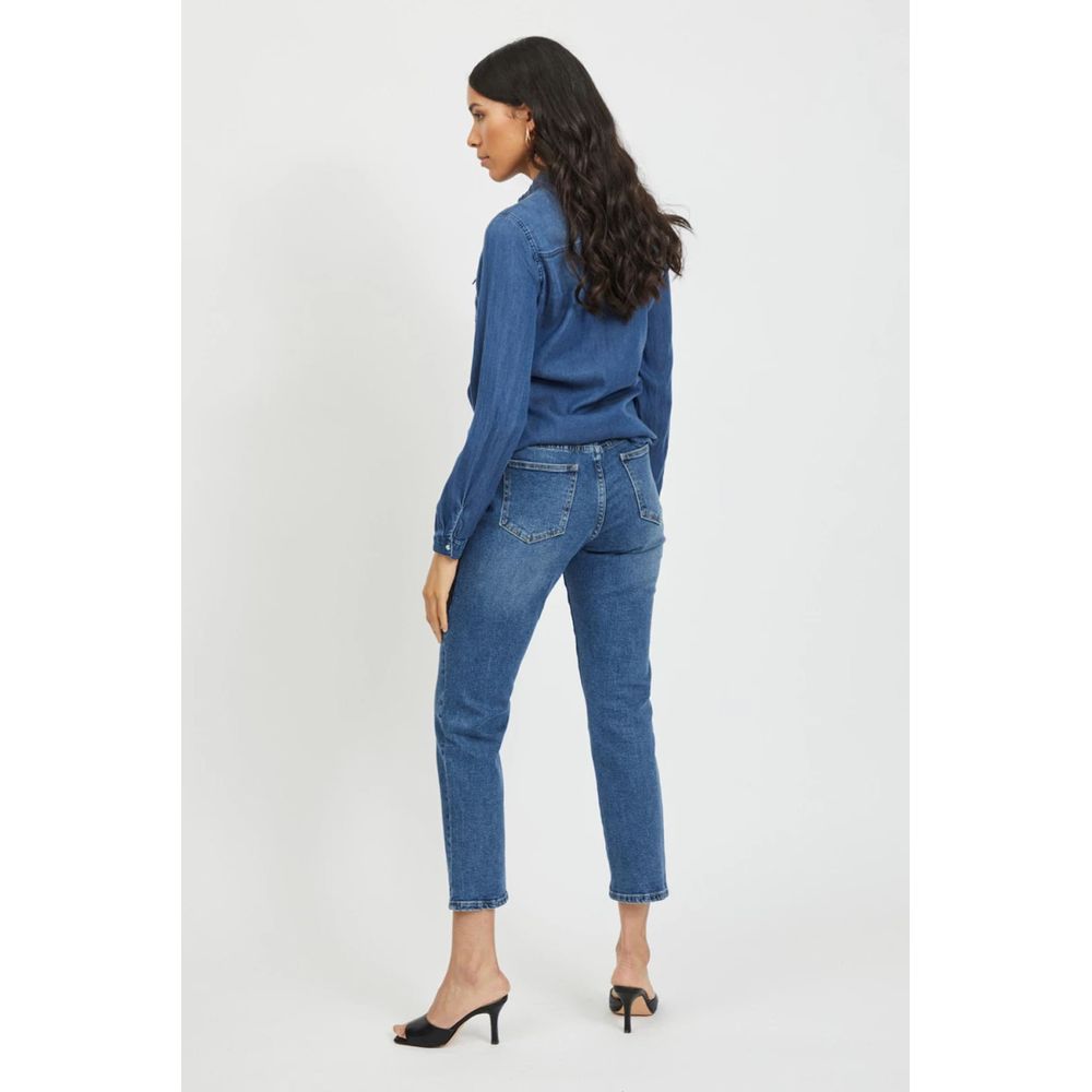 Vila Clothes VIBISTA Blouse en Coton Bleu pour Femmes