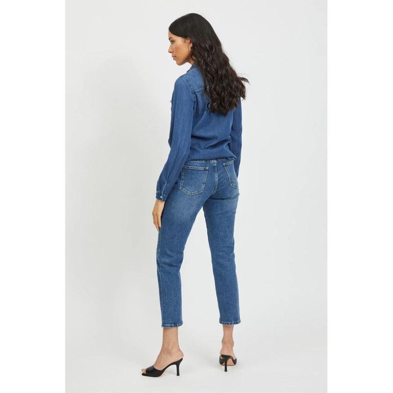 Vila Clothes VIBISTA Blouse en Coton Bleu pour Femmes
