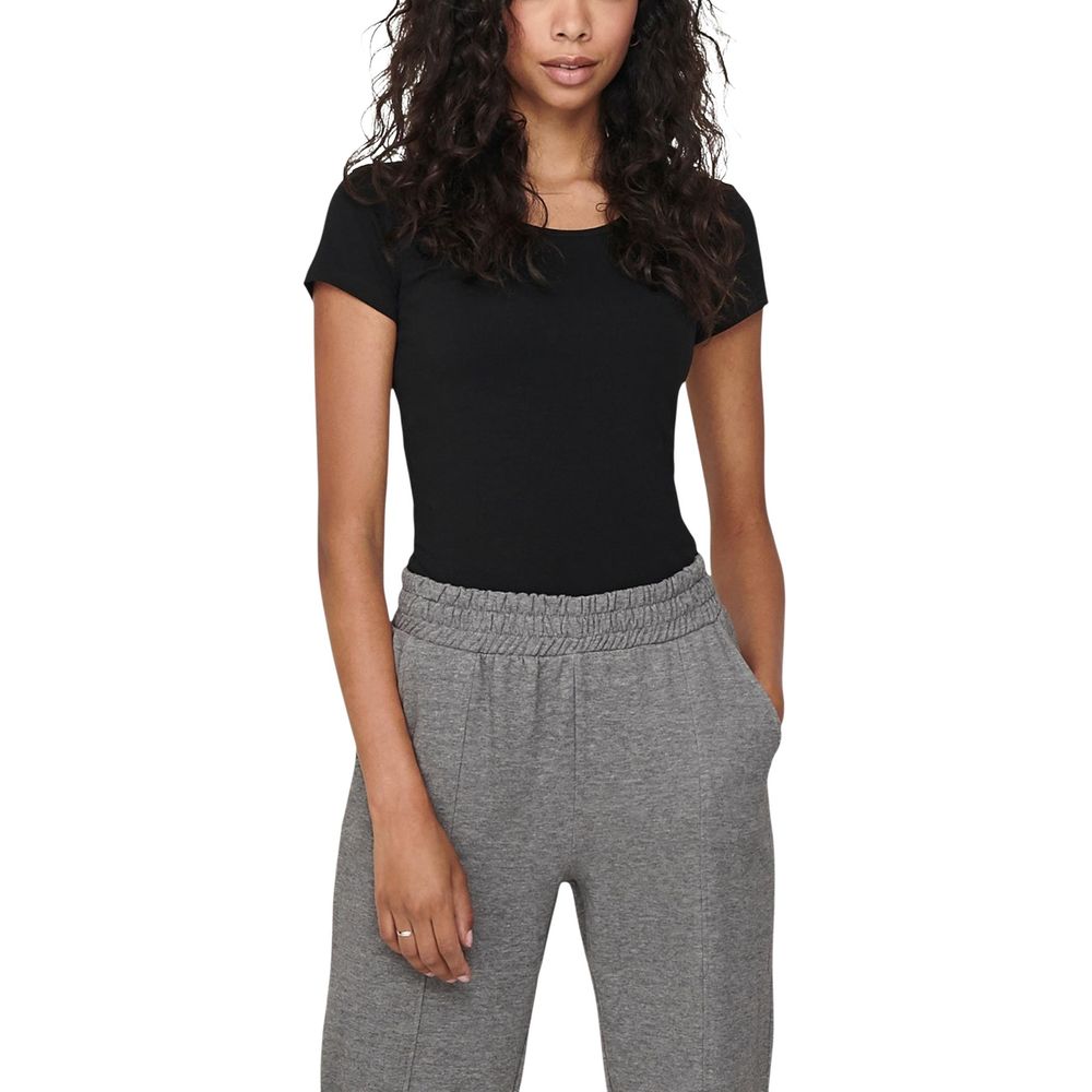 Only LIVE LOVE Black Cotton T-Shirt for Women